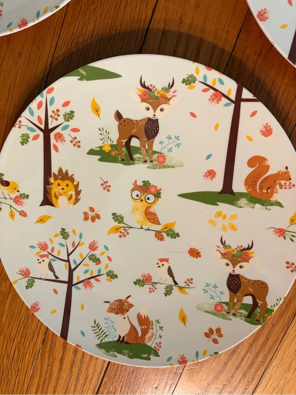 Melamine MidCentury Like 9” Woodland Animals Plates (3) Green orange, kids Retro